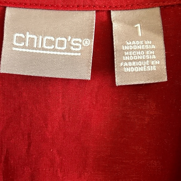 Chico’s Silk Red Shimmer Solid Button Up Blouse Size 1 Women - Picture 10 of 14